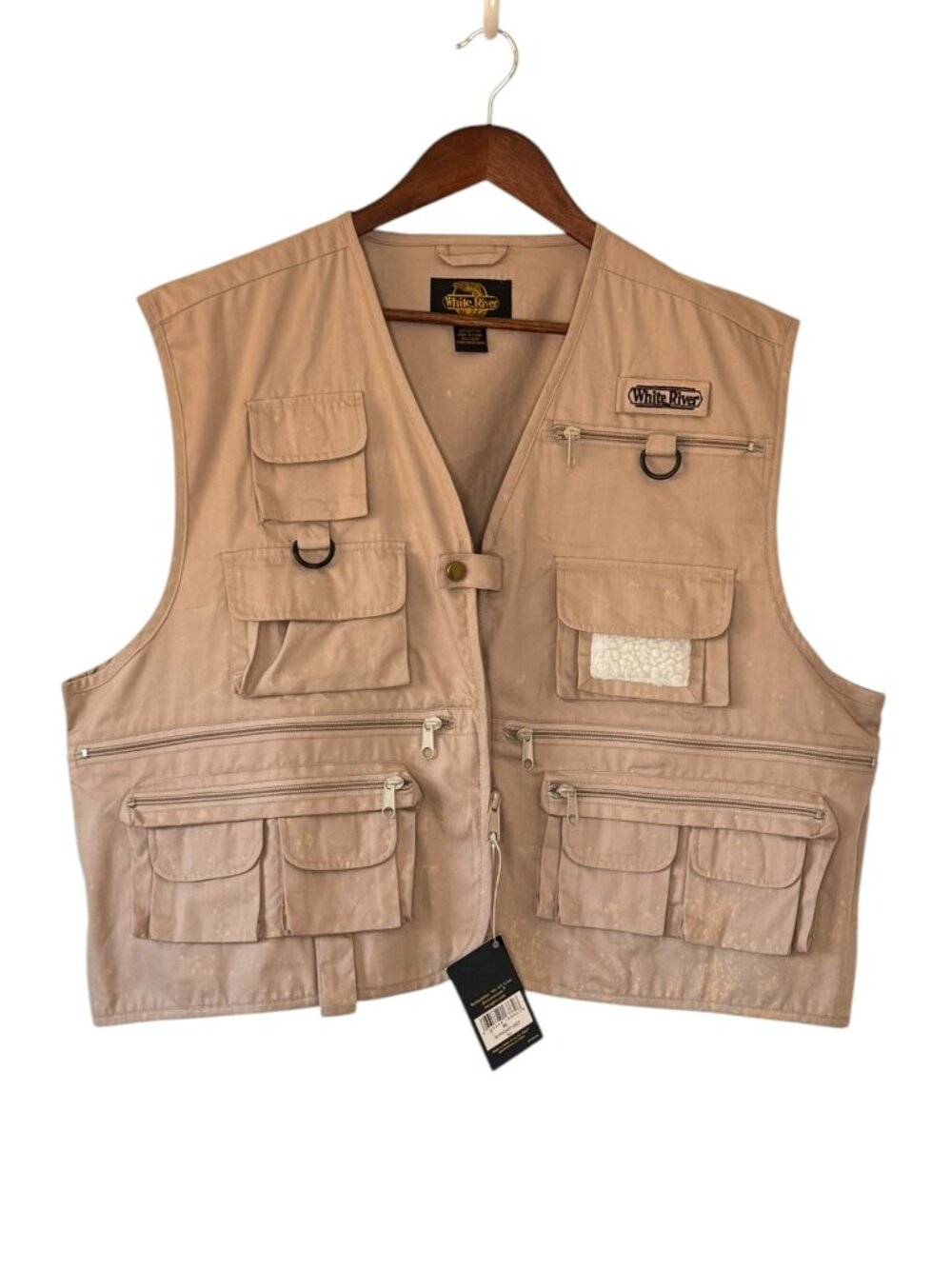 NEW White River Fly Shop 20 Pocket Fishing Vest Tan Splash Print Zip Front  XL